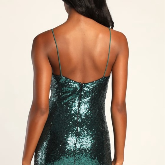 NWT SZ L Lulus Bring it Emerald Green Sequin Bodycon mini deess - Picture 2 of 5